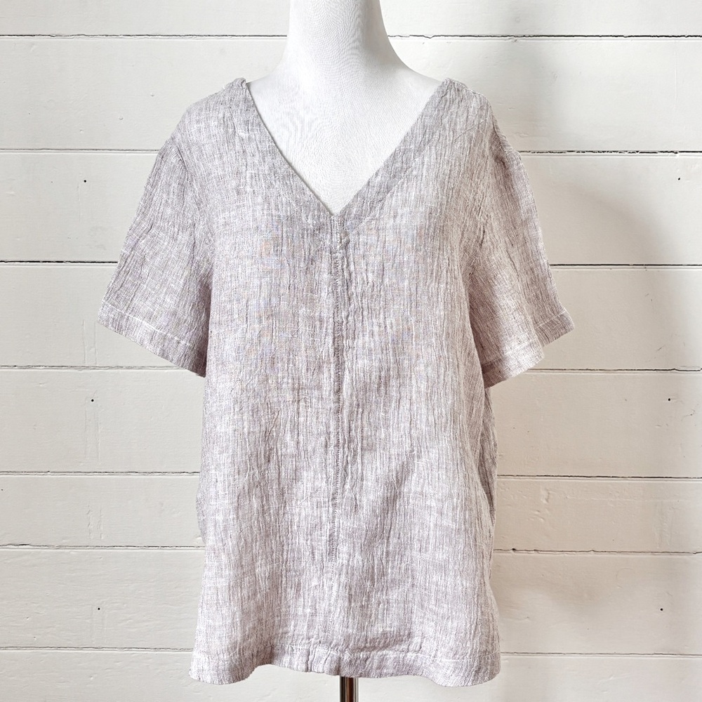 Tahari Woman’s Short Sleeve 100% Linen Blouse Shirt Size M Medium